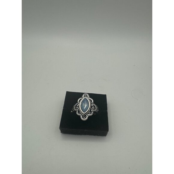 Blue Opal Look Marquise Cut Silver Tone Stretch Ring - Picture 2 of 4